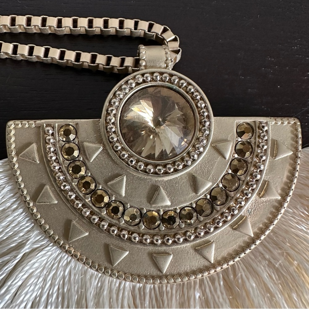 WHBM Gold Necklace With Pendant and Fringe Detail